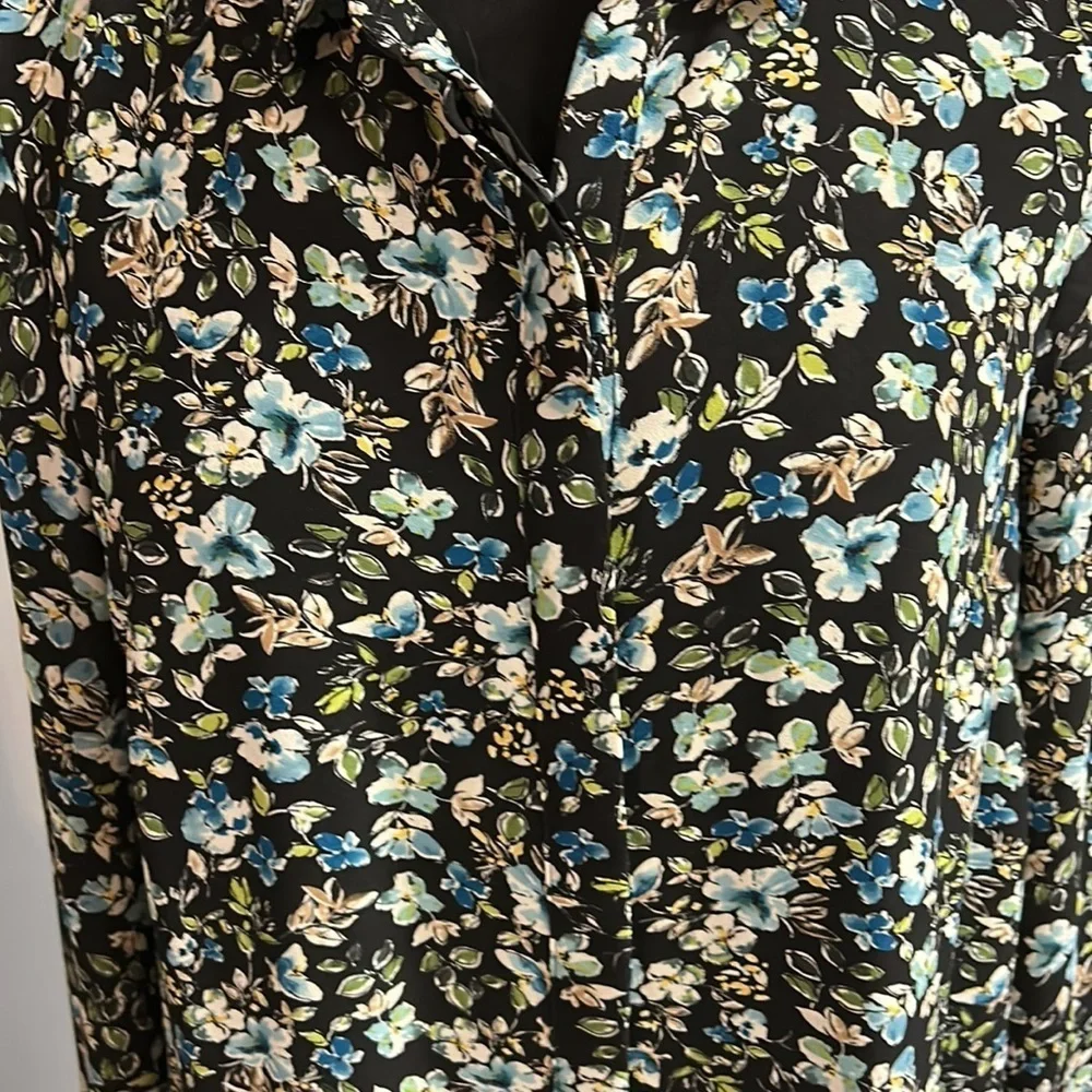 J.Jill Button Front Black Floral Layered Tunic Top Size Medium Petite
